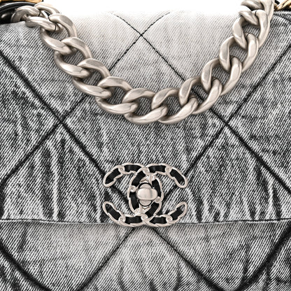 Chanel Washed Denim Quilted Medium Chanel 19 Flap Black White 8 of 11