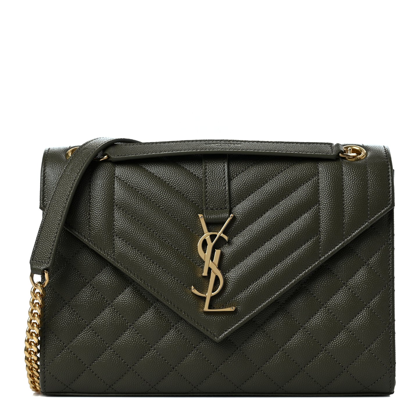 Grain De Poudre Textured Mixed Matelasse Triquilt Medium Monogram Satchel Army Green
