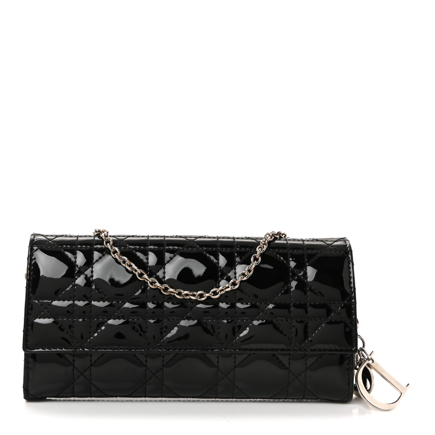 Patent Lambskin Cannage Lady Dior Rendezvous Wallet On Chain Black