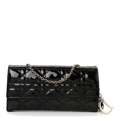 Christian Dior Patent Lambskin Cannage Lady Dior Rendezvous Wallet On Chain Black 1 of 10