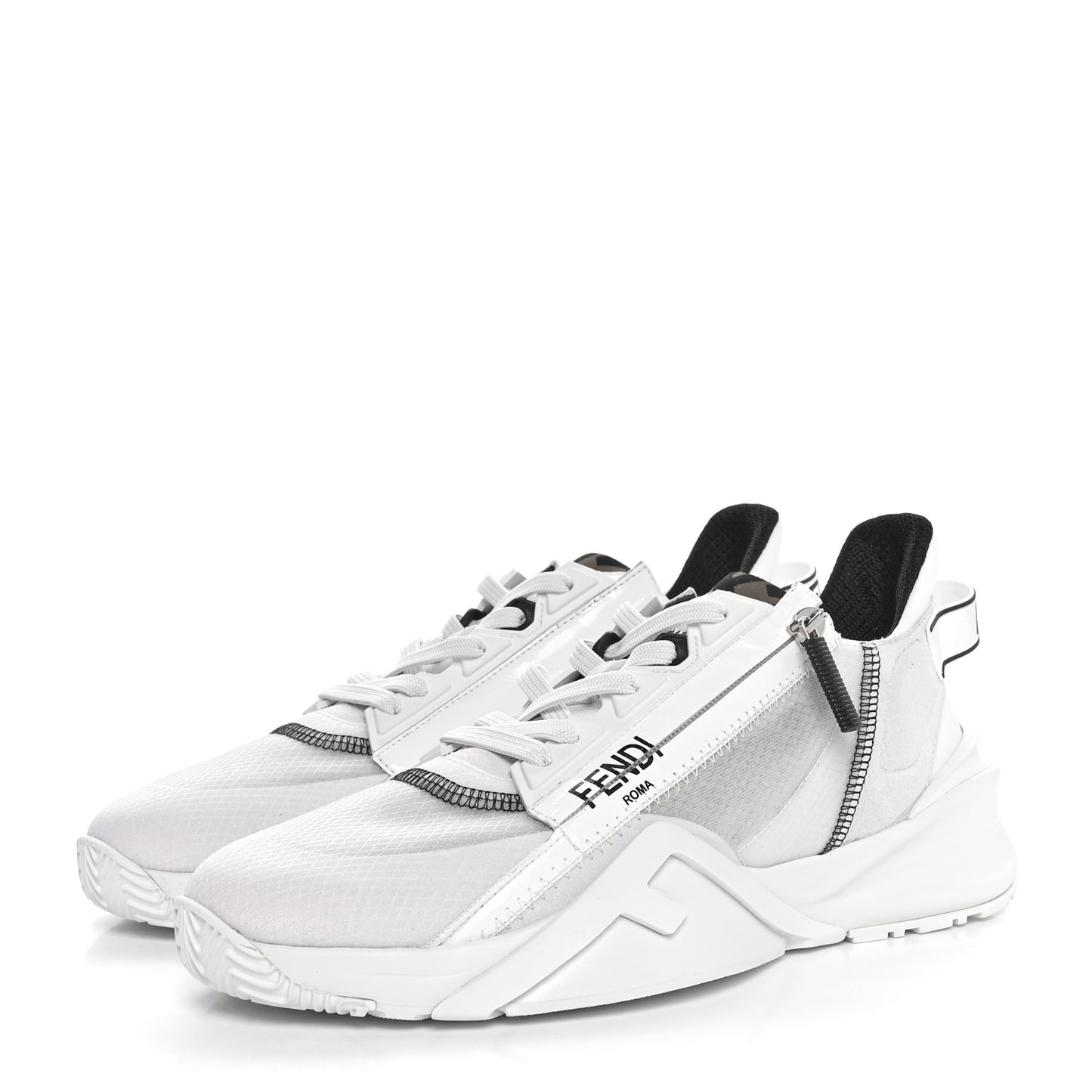 Nylon Suede Transparent Fendi Flow Low Top Sneakers 40 White
