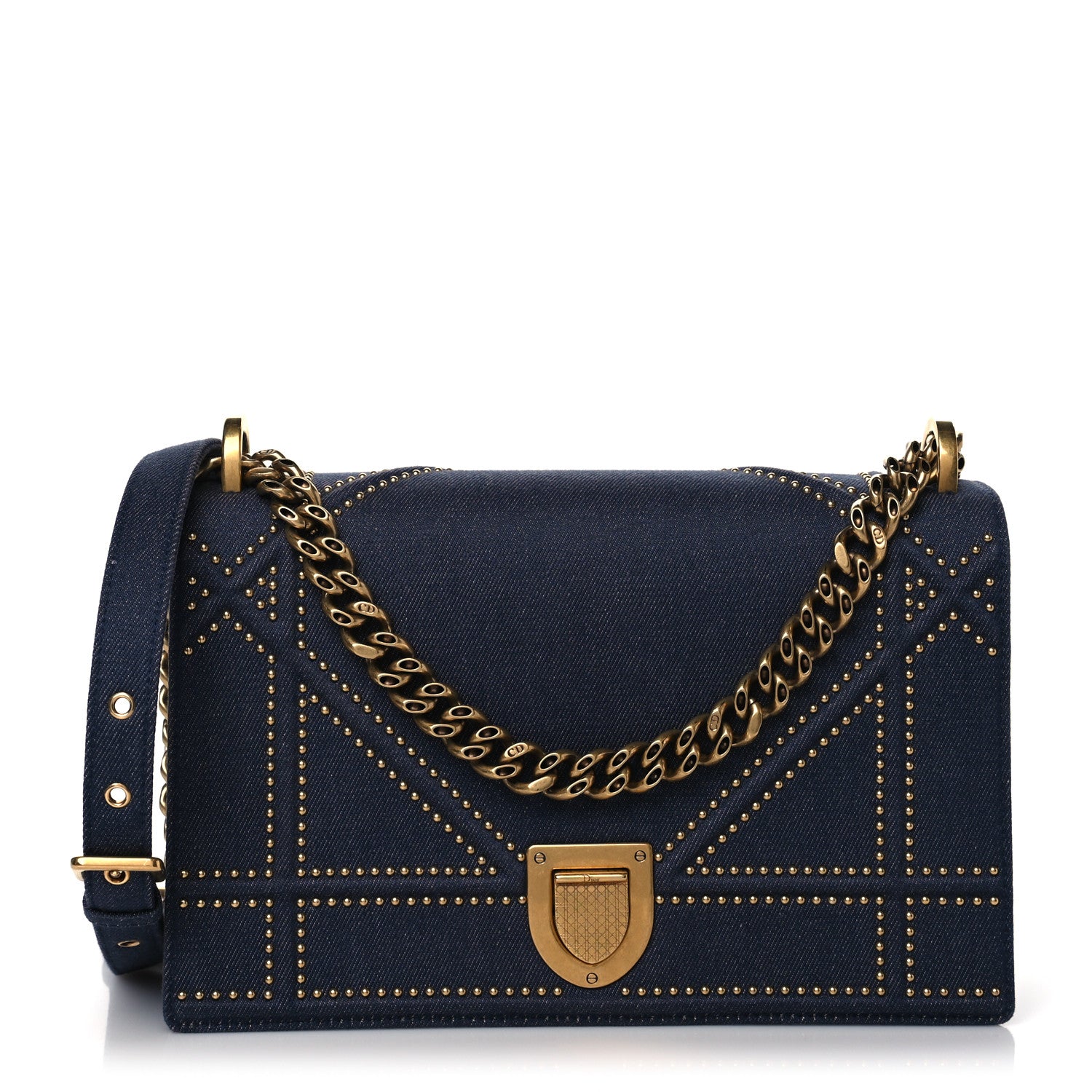 Christian Dior Denim Studded Medium Diorama Flap Bag Blue 1 of 10
