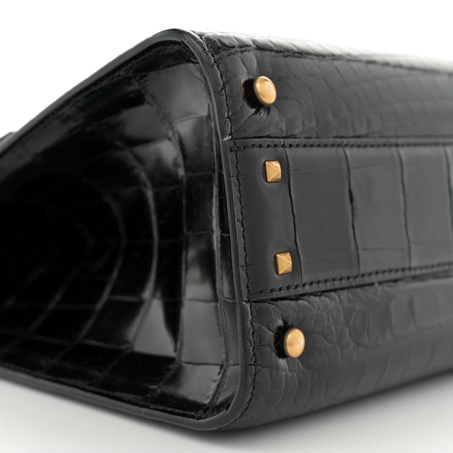 Crocodile Small VSling Top Handle Bag Black
