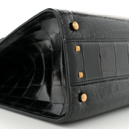 Valentino Garavani Crocodile Small VSling Top Handle Bag Black 8 of 11