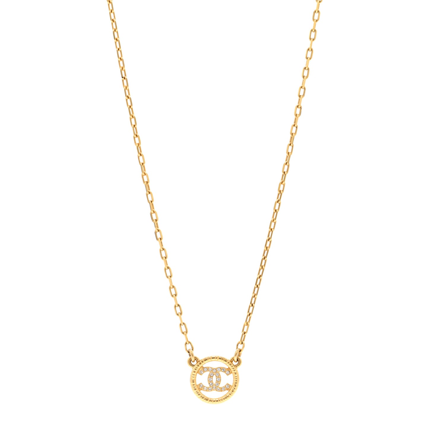 Crystal Metal CC Round Pendant Necklace Gold