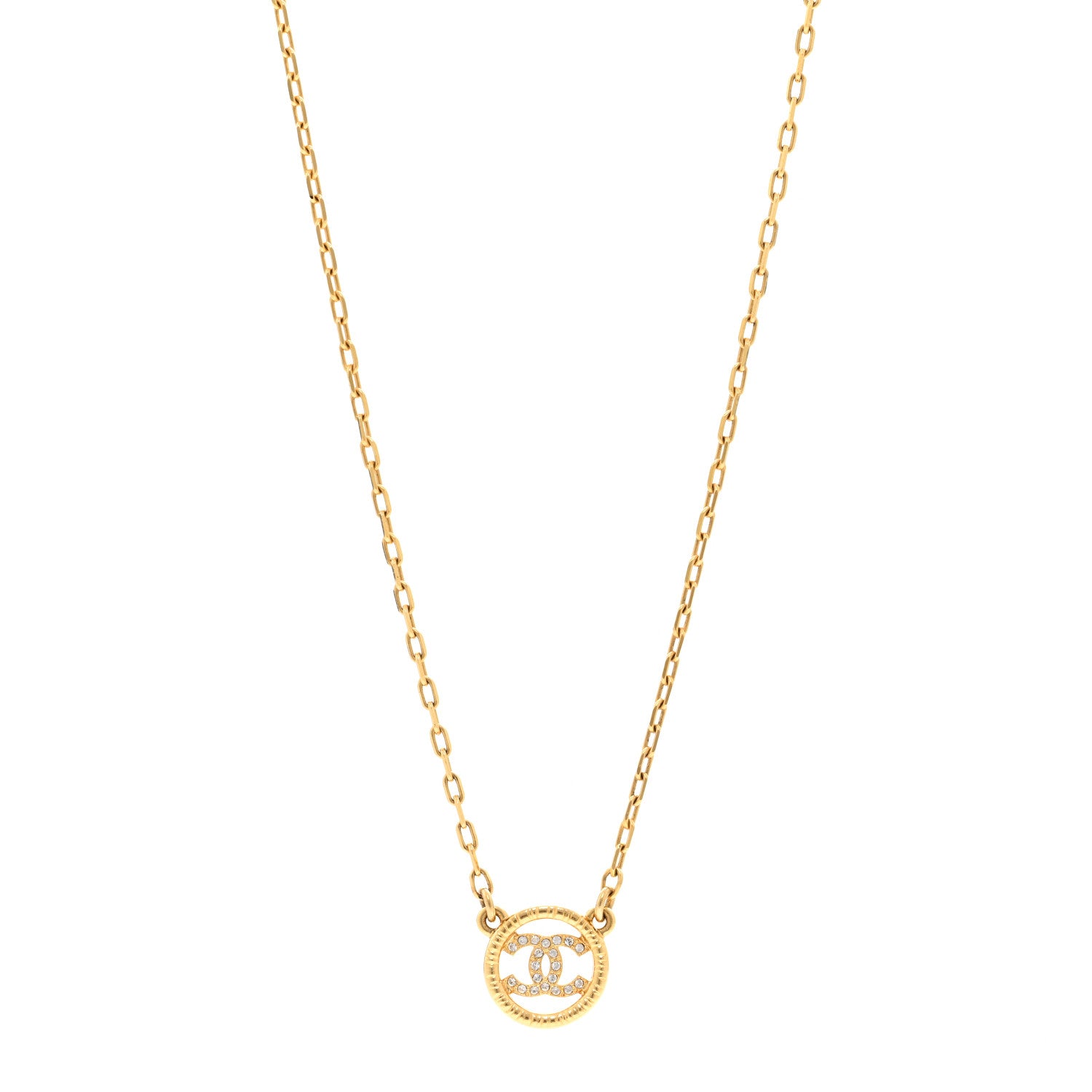 Chanel Crystal Metal CC Round Pendant Necklace Gold 1 of 6
