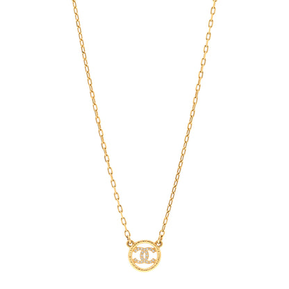 Chanel Crystal Metal CC Round Pendant Necklace Gold 1 of 6