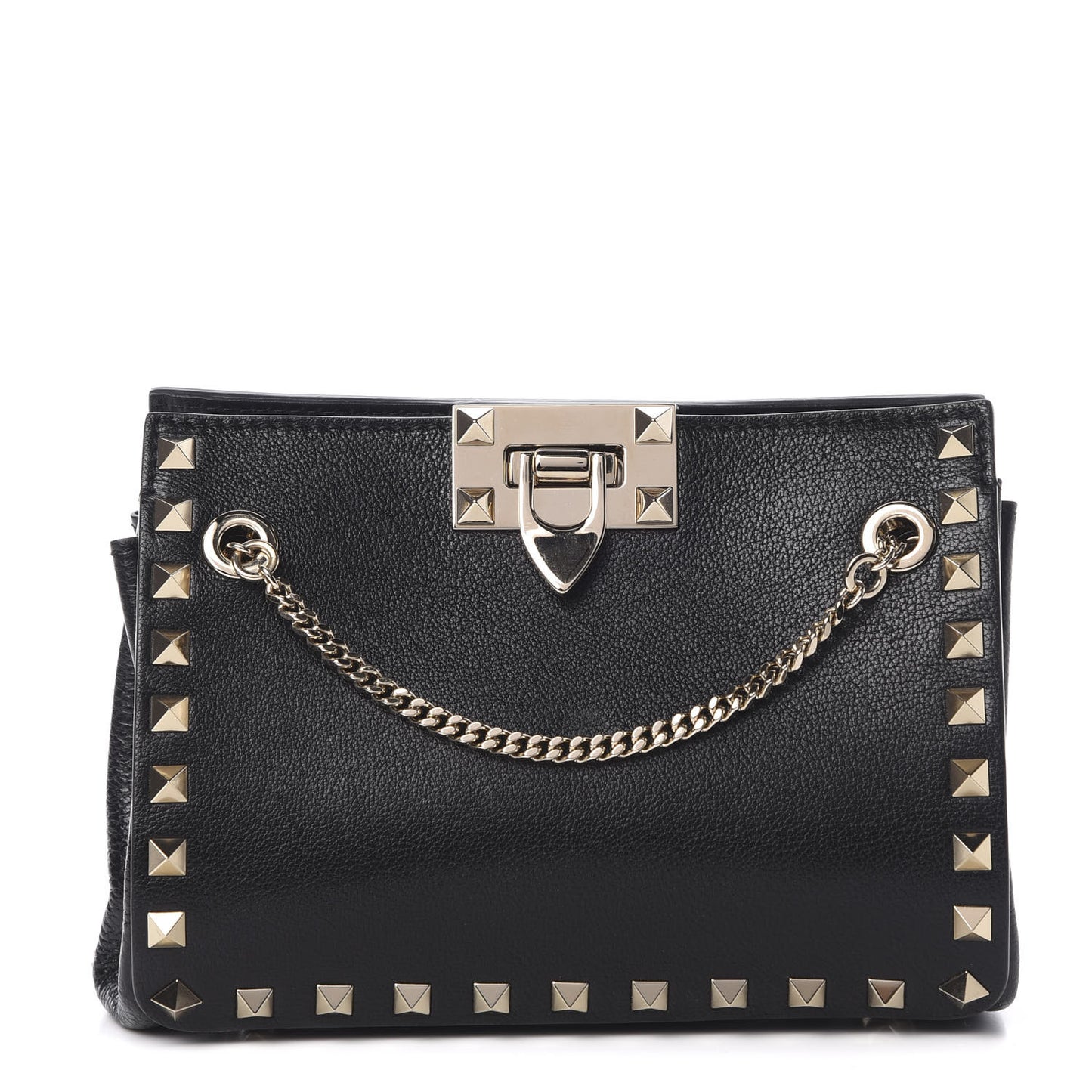 Calfskin Rockstud Mini Chain Shoulder Bag Black
