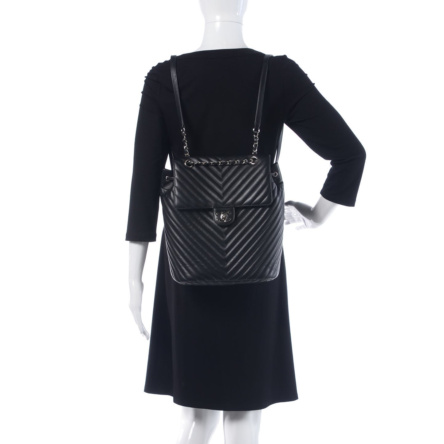 Calfskin Chevron Quilted Large Urban Spirit Backpack Black