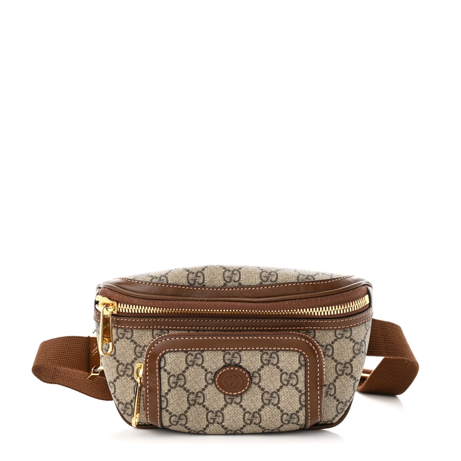 Gucci GG Supreme Monogram Textured Calfskin Retro Interlocking G Belt Bag Beige Ebony Brown Sugar 1 of 10