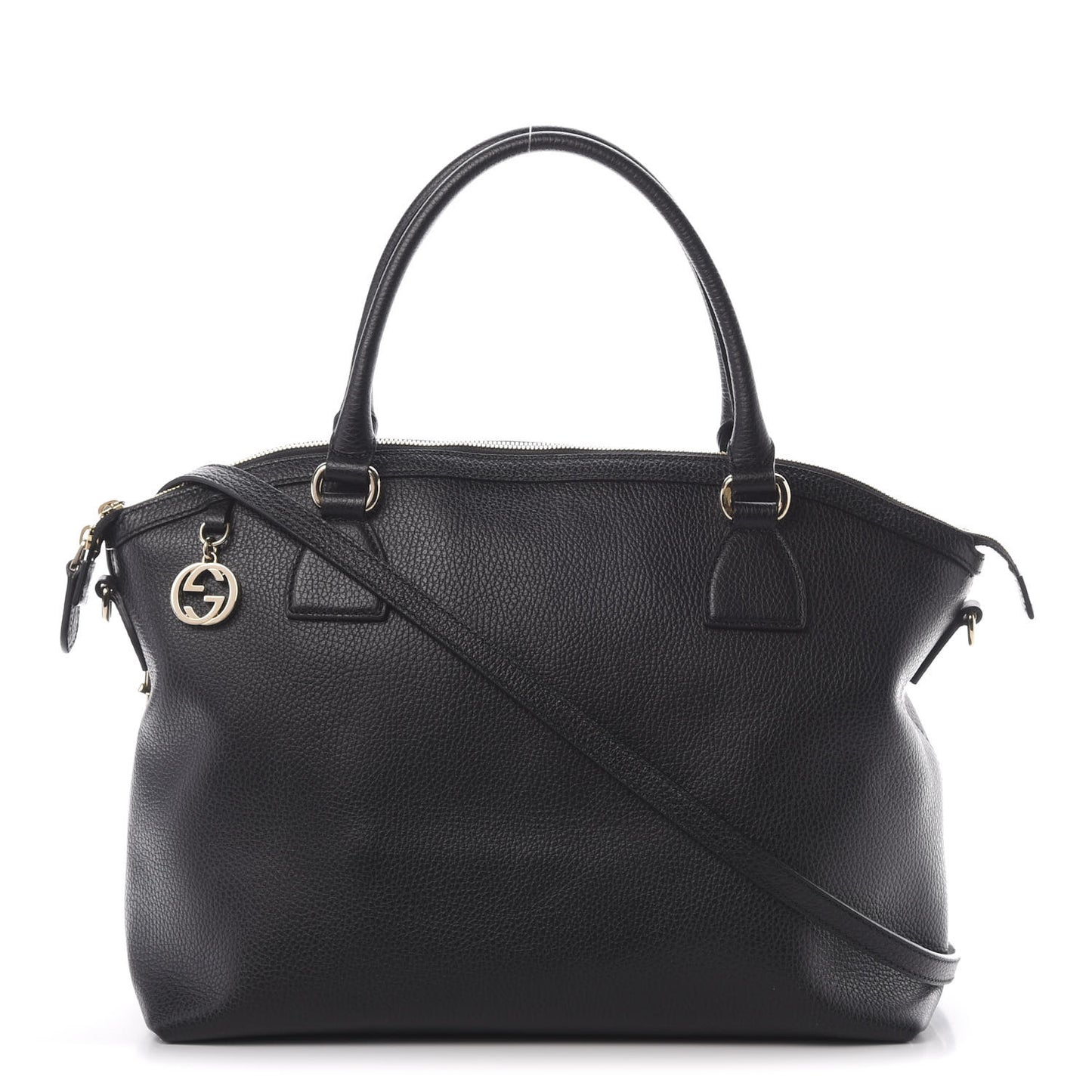 Dollar Calfskin Large GG Charm Dome Satchel Tote Black