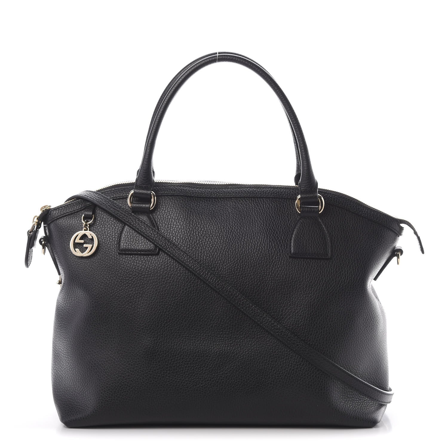 Gucci Dollar Calfskin Large GG Charm Dome Satchel Tote Black 1 of 10