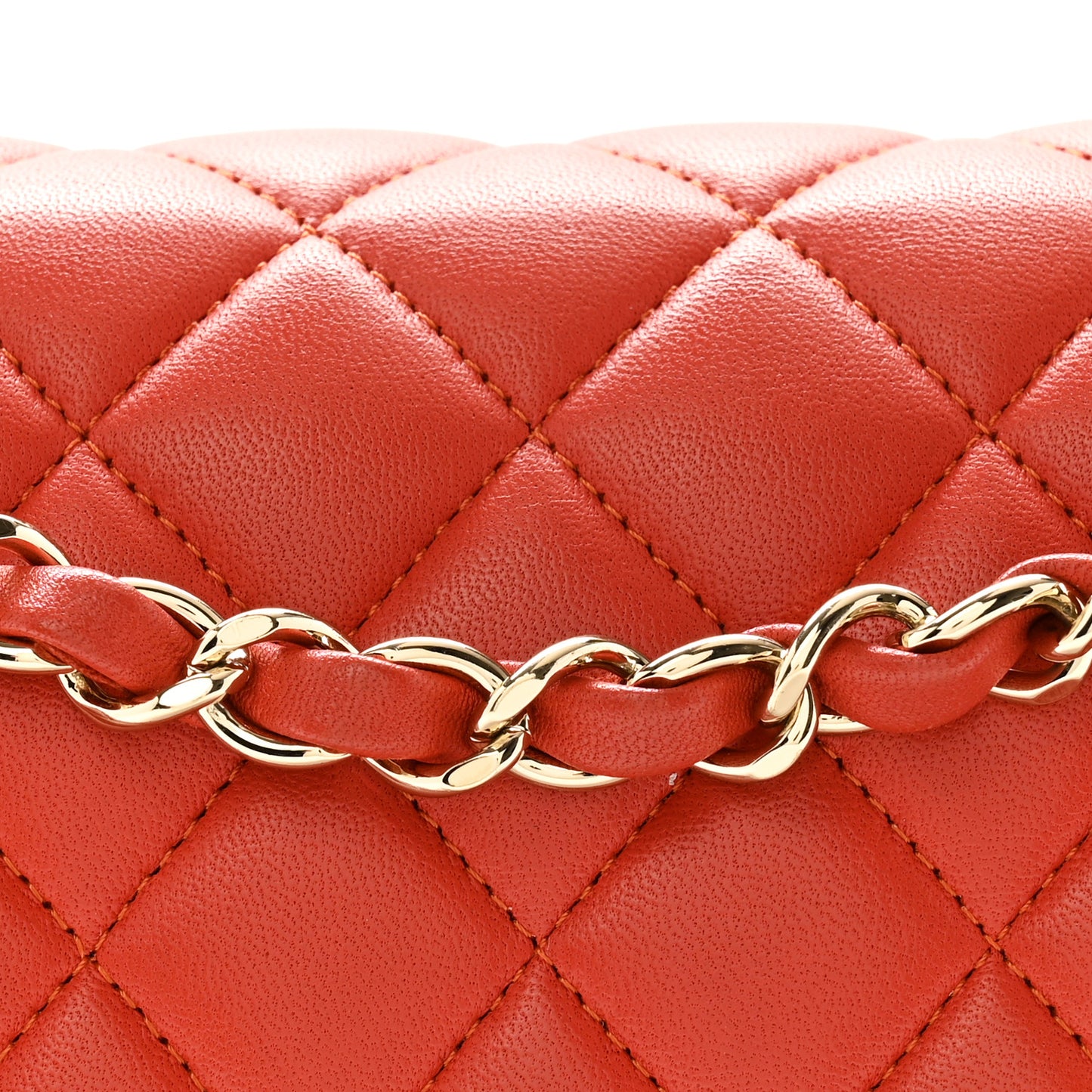Lambskin Quilted Medium Double Flap Orange