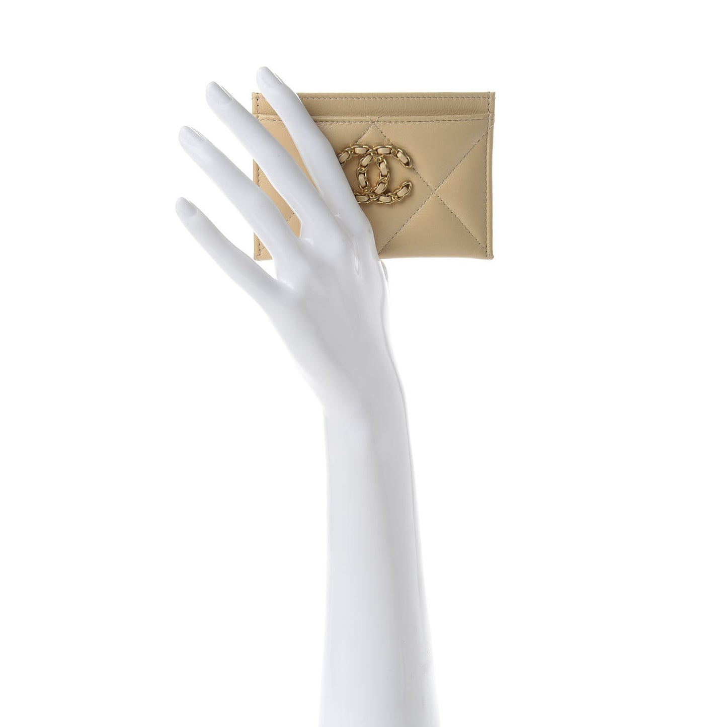 Goatskin Quilted 19 Card Holder Beige