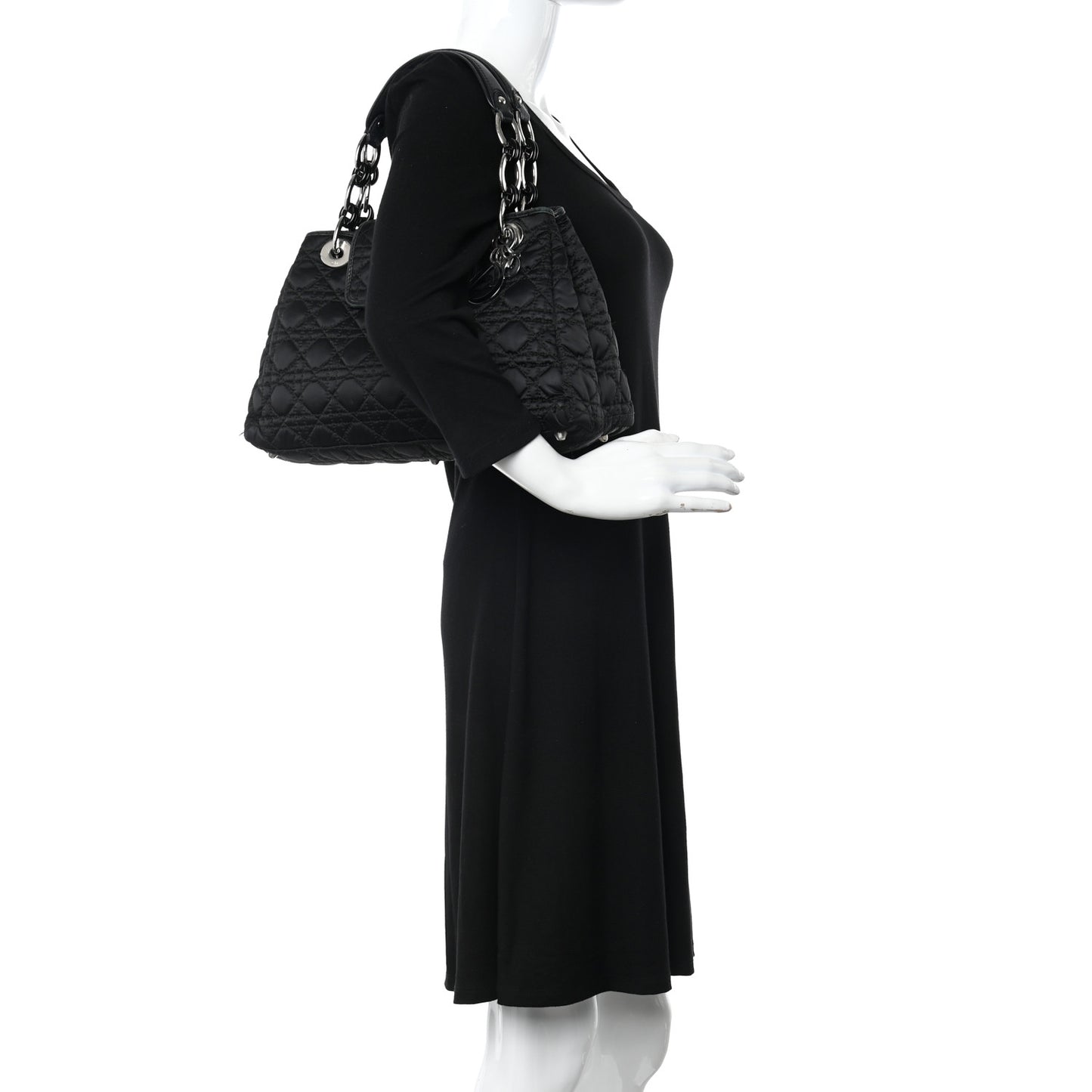 Satin Cannage Charming Lock Flap Shoulder Bag Black