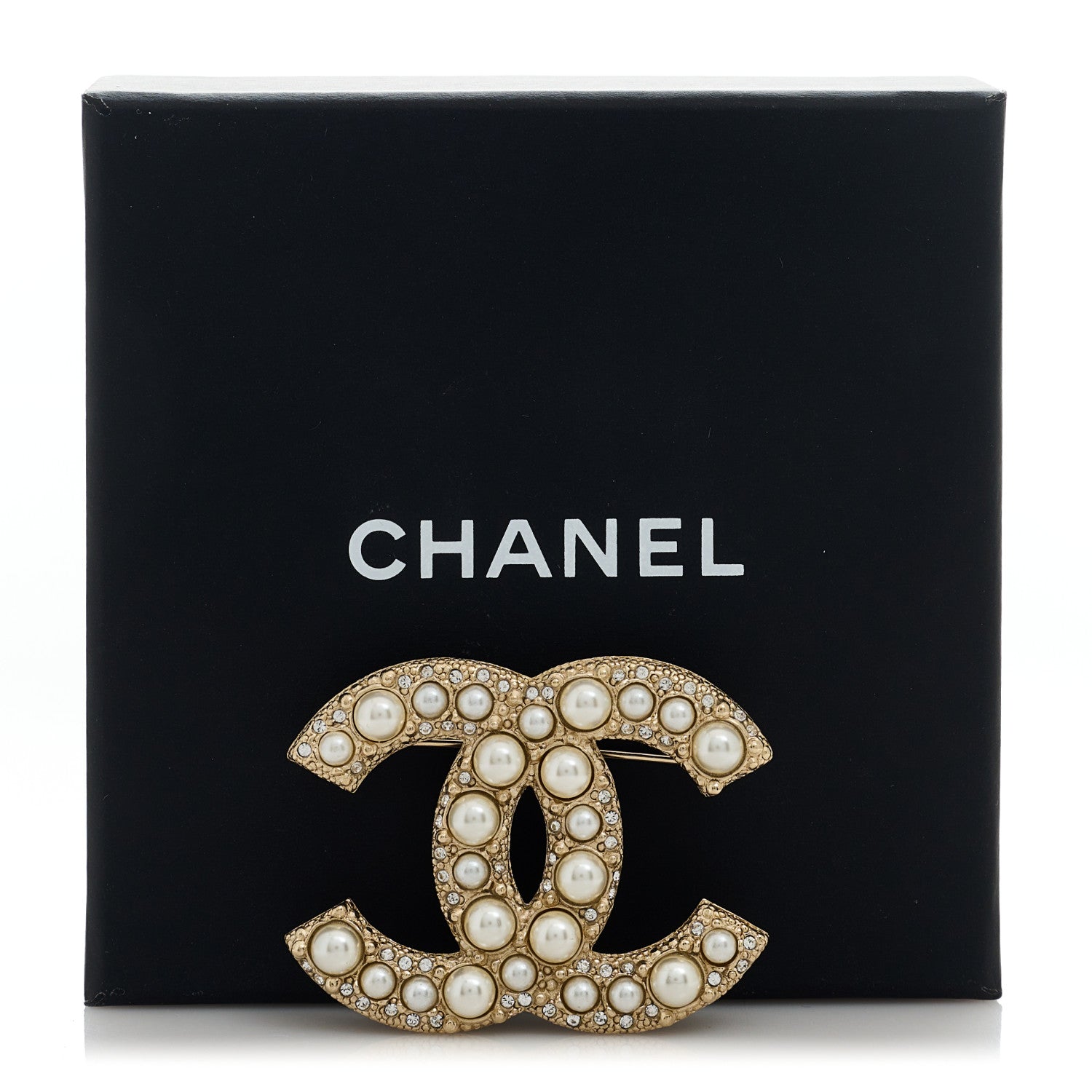 Chanel Graduated Pearl Crystal CC Brooch Gold 4 of 4