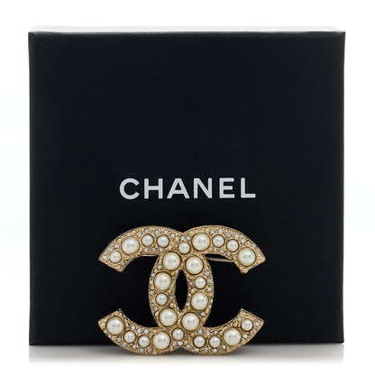Chanel Graduated Pearl Crystal CC Brooch Gold 4 of 4