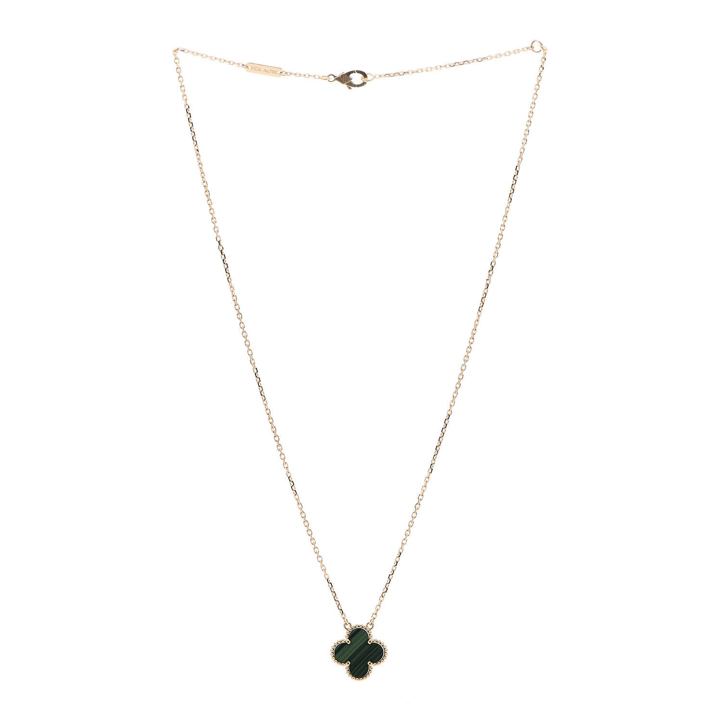 18K Yellow Gold Malachite Vintage Alhambra Pendant Necklace