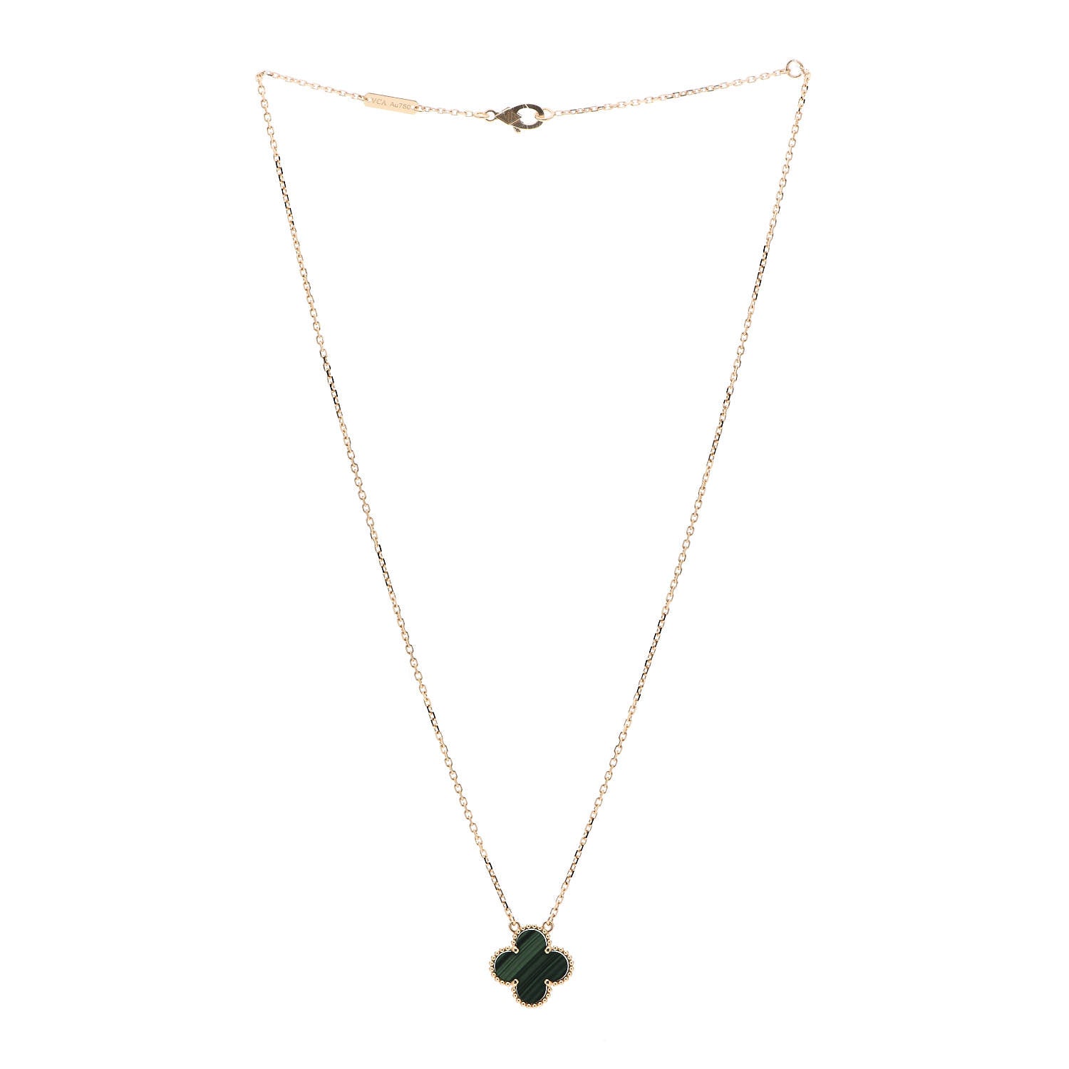 Van Cleef & Arpels 18K Yellow Gold Malachite Vintage Alhambra Pendant Necklace 3 of 6