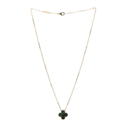 Van Cleef & Arpels 18K Yellow Gold Malachite Vintage Alhambra Pendant Necklace 3 of 6