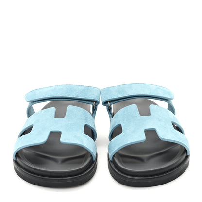 Hermes Suede Goatskin Womens Chypre Sandals 39 Bleu Mineral 3 of 10