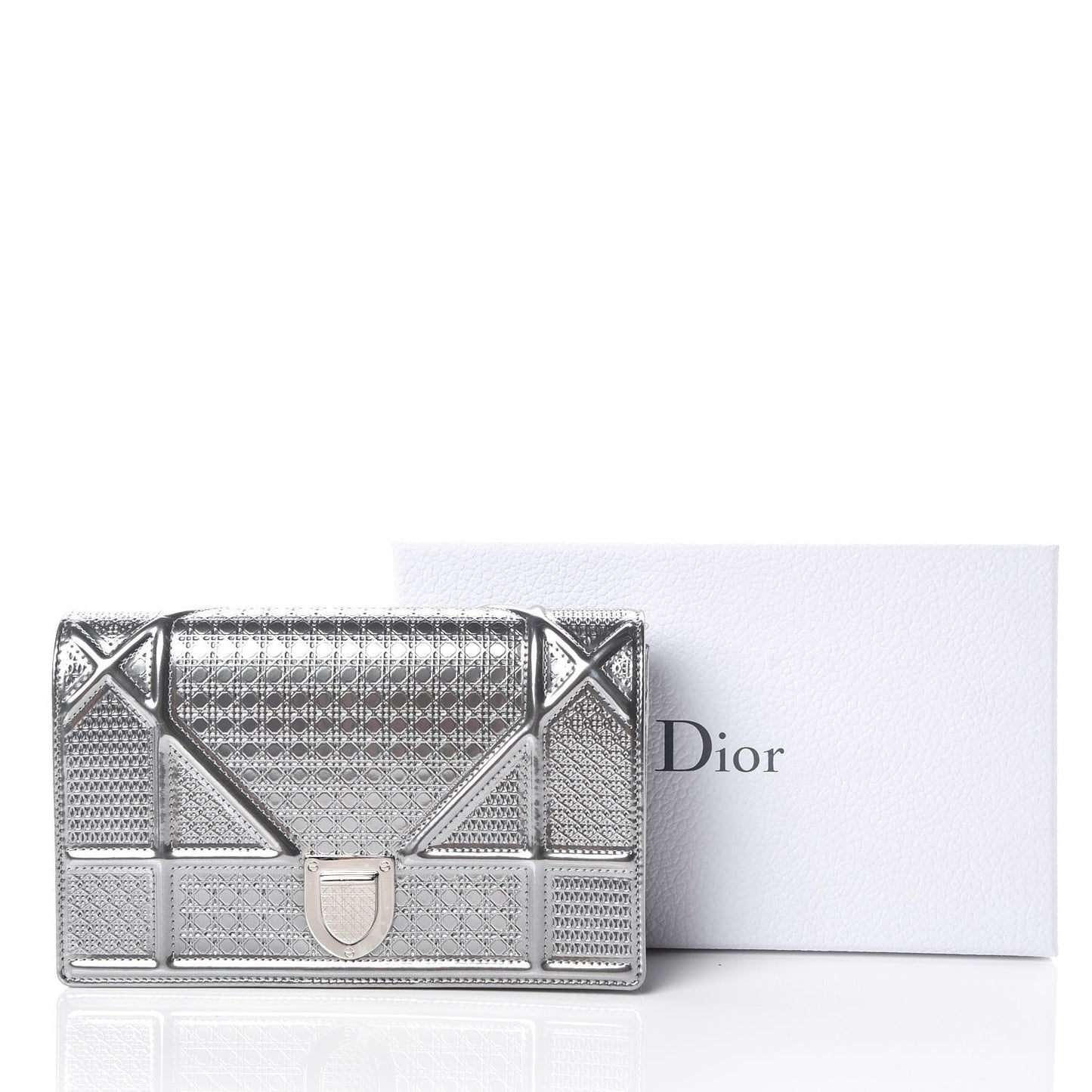 Metallic Patent Micro-Cannage Diorama Wallet on Chain Pouch Silver