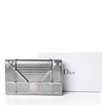 Christian Dior Metallic Patent Micro-Cannage Diorama Wallet on Chain Pouch Silver 11 of 11