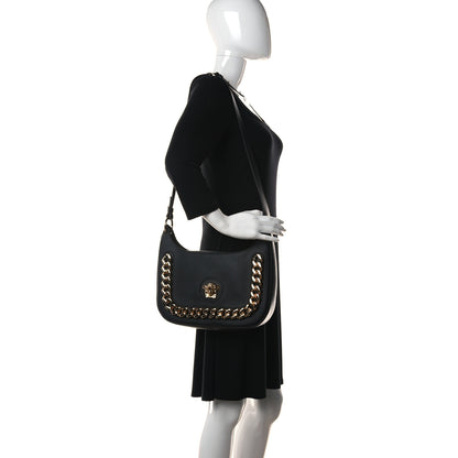 Versace Calfskin La Medusa Chain Hobo Bag Black 2 of 7