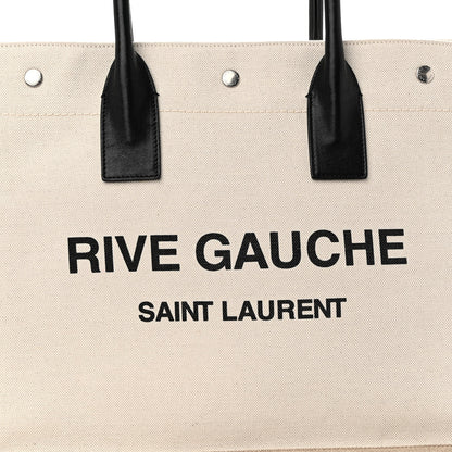 Saint Laurent Linen Calfskin Small Rive Gauche Tote Greggio Natural 7 of 10