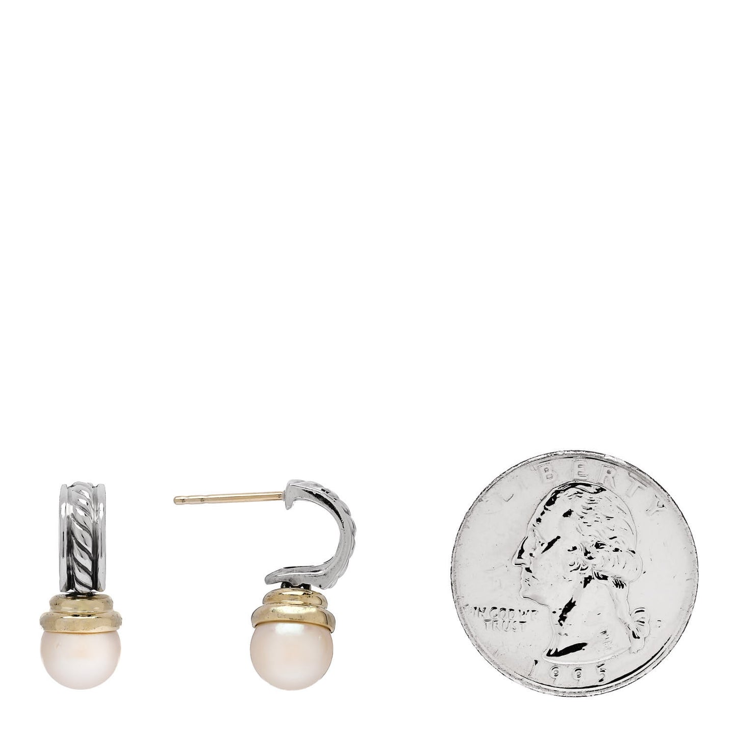 DAVID YURMAN Sterling Silver 14K Yellow Gold Pearl Cable Drop Earrings
