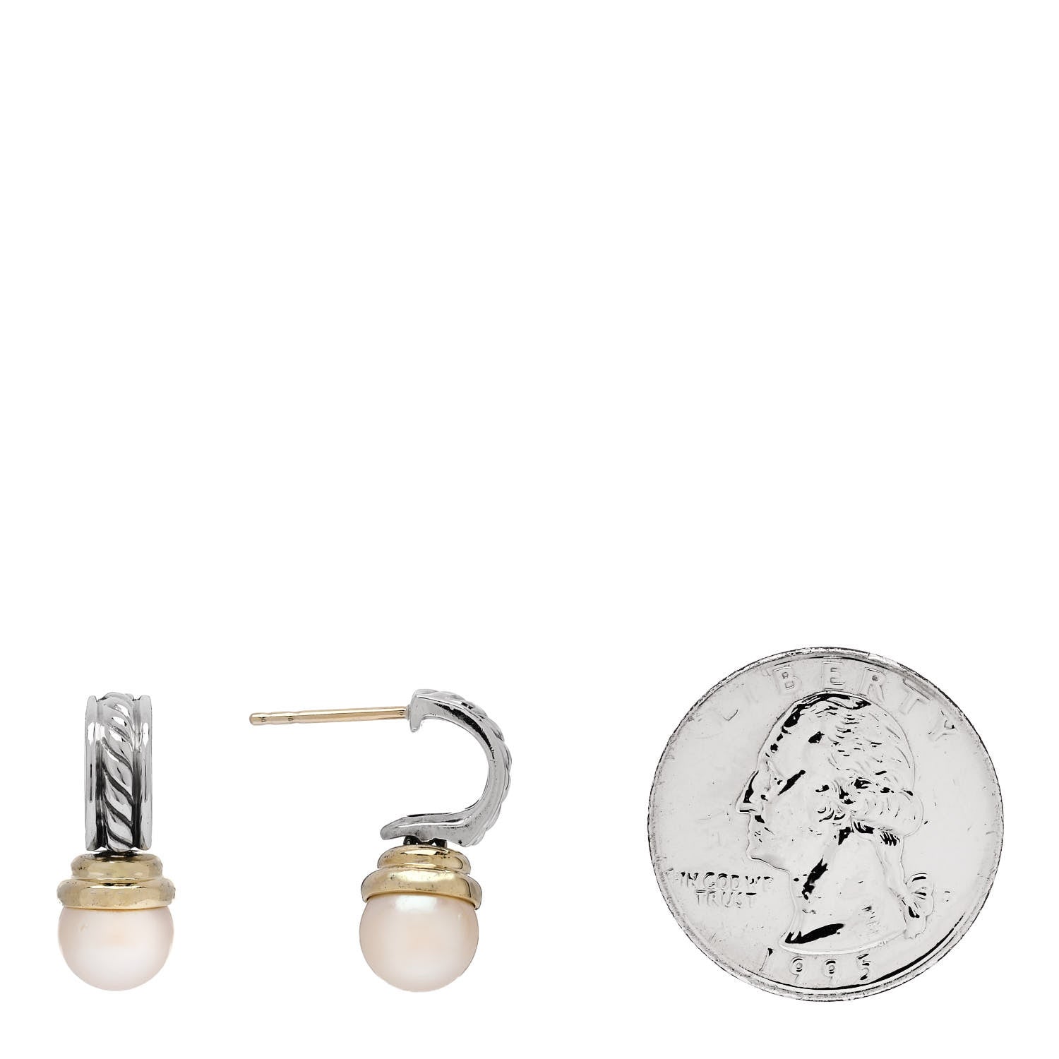 David Yurman DAVID YURMAN Sterling Silver 14K Yellow Gold Pearl Cable Drop Earrings 2 of 4