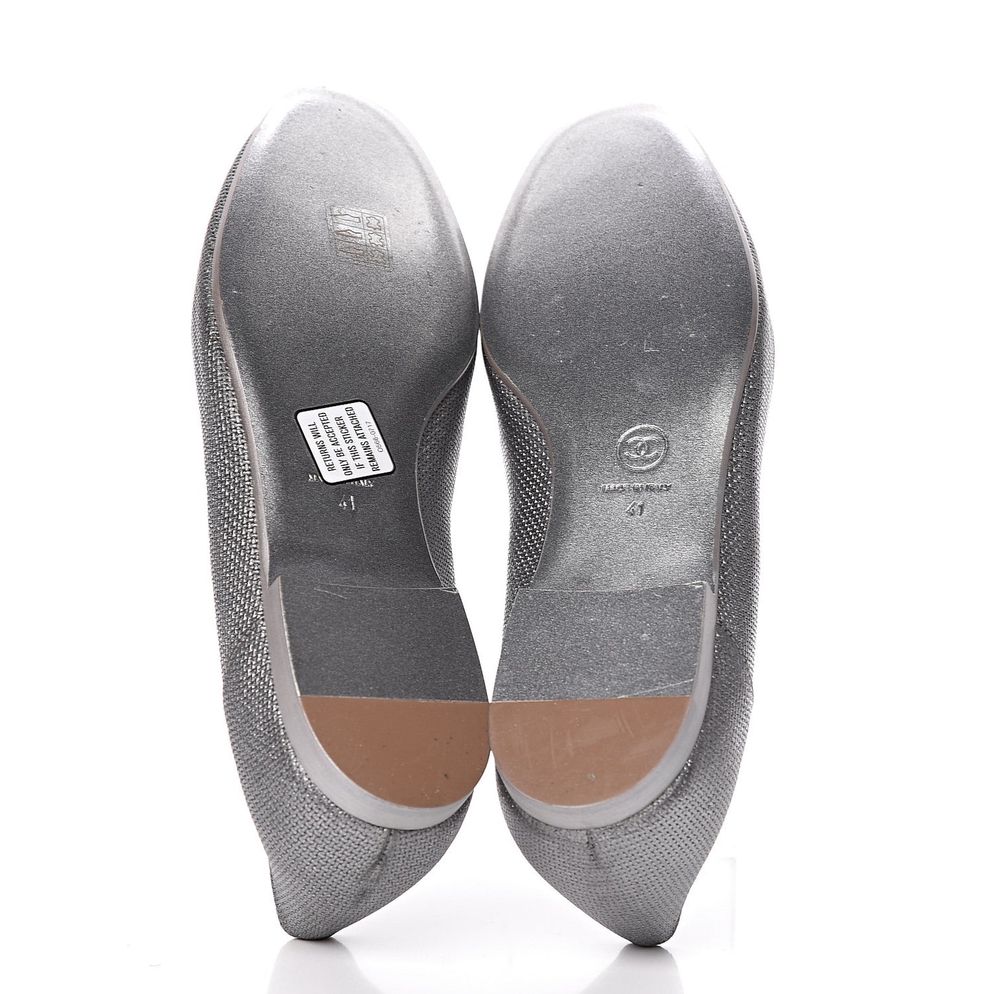 Metallic Calfskin Grosgrain CC Mocassin Loafers 41 Argent Fonce