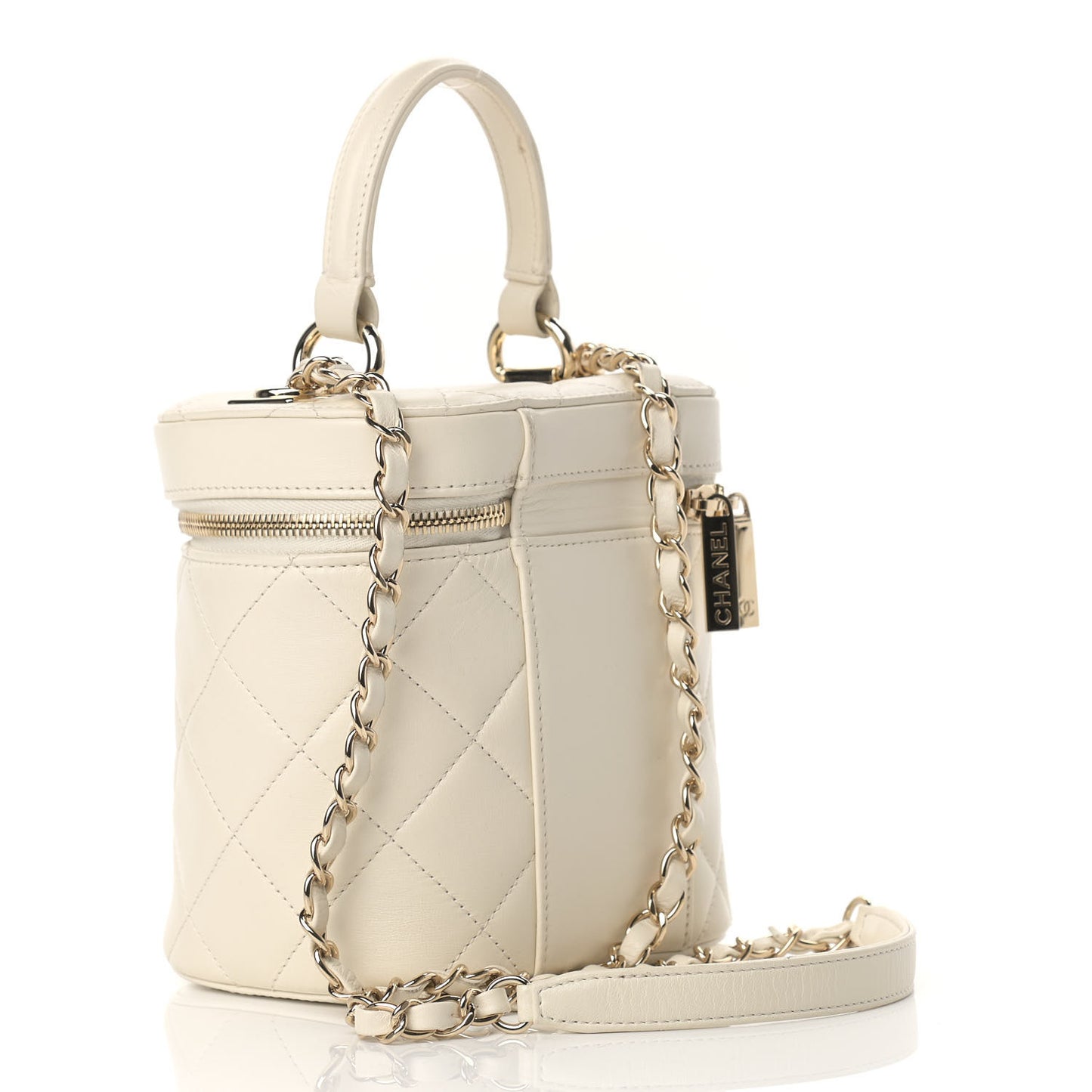 Lambskin Quilted Trendy Vanity Case White