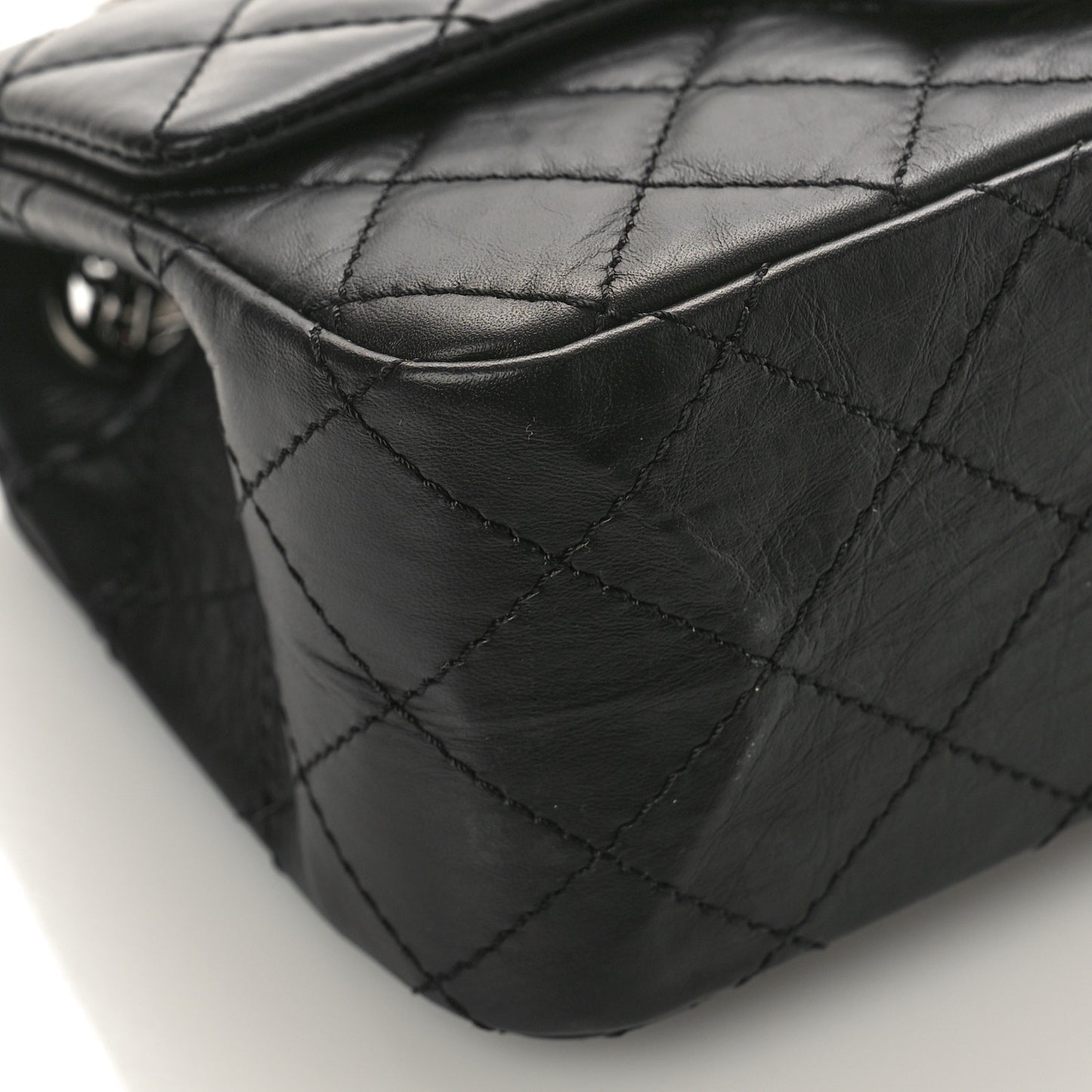 Aged Calfskin Quilted 2.55 Reissue Mini Flap So Black