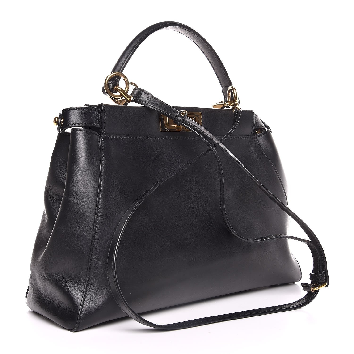 Fendi Vitello Morgan Shiny Nappa Medium Peekaboo Iconic Satchel Black 4 of 16