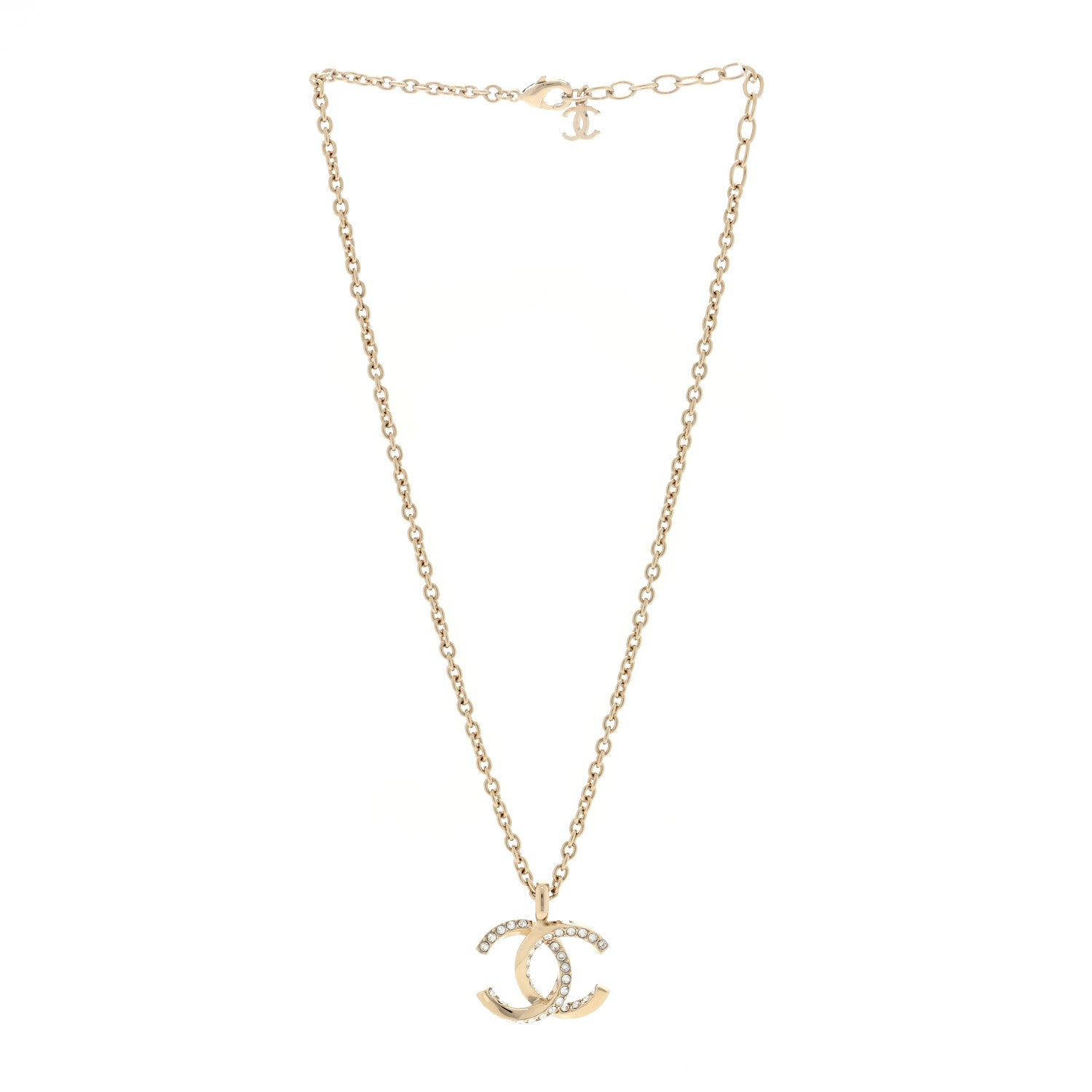 Chanel Metal Crystal CC Necklace Gold 2 of 4