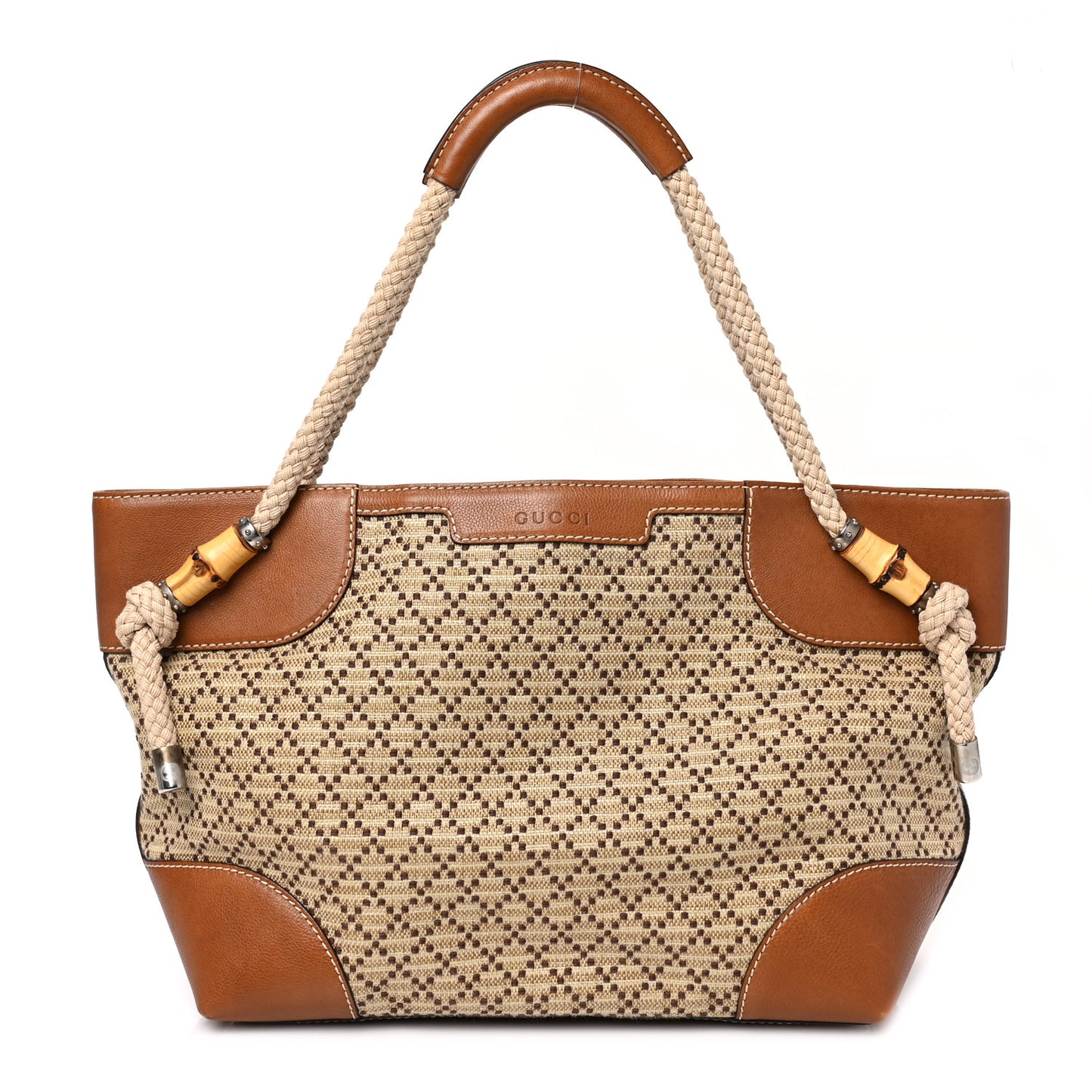 Calfskin Straw Diamante Maui Tote Brown