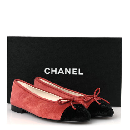 Chanel Velvet Cap Toe CC Ballerina Flats 36.5 Dark Pink Black 11 of 11