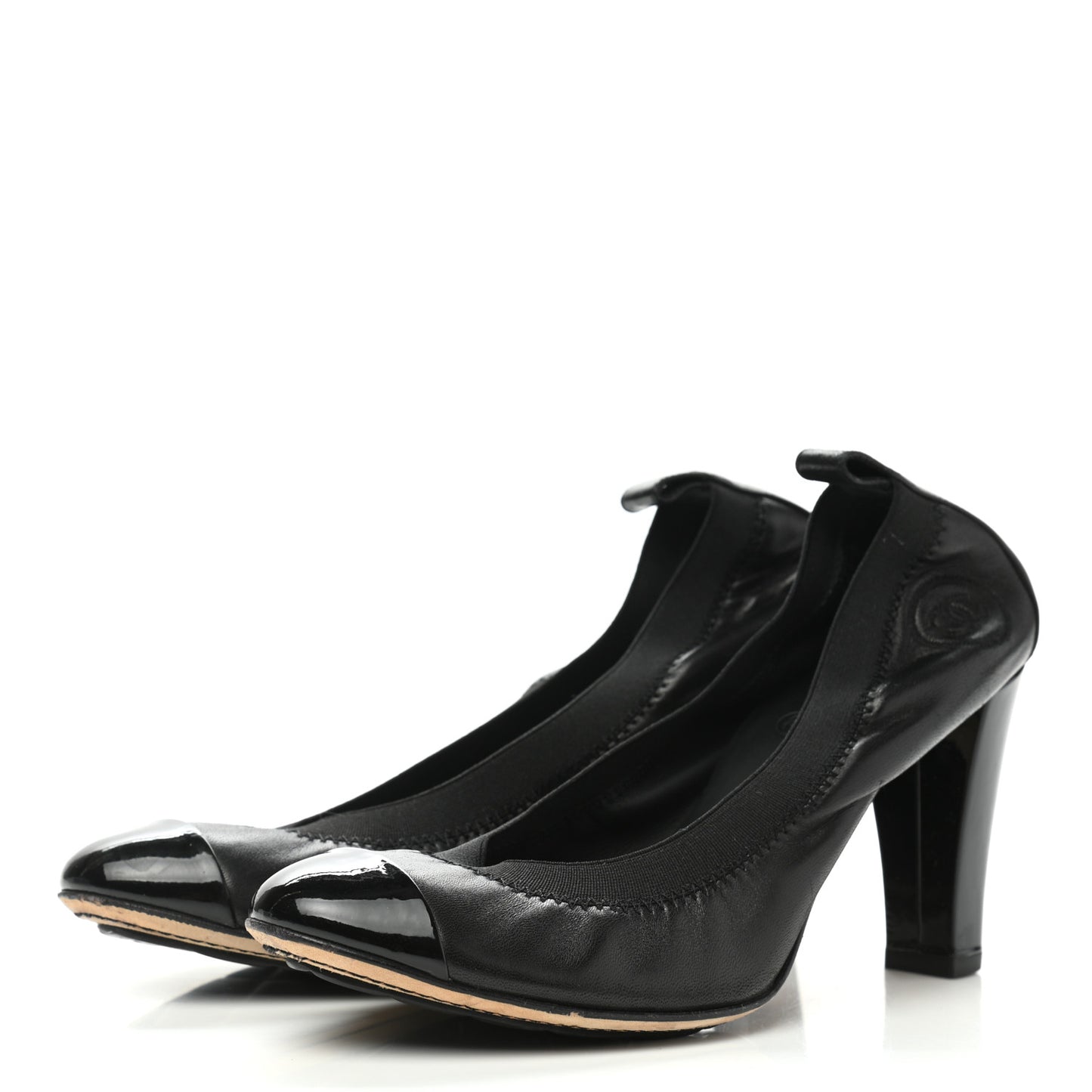 Lambskin Patent CC Elastic Cap Toe Ballerina Pumps 37 Black