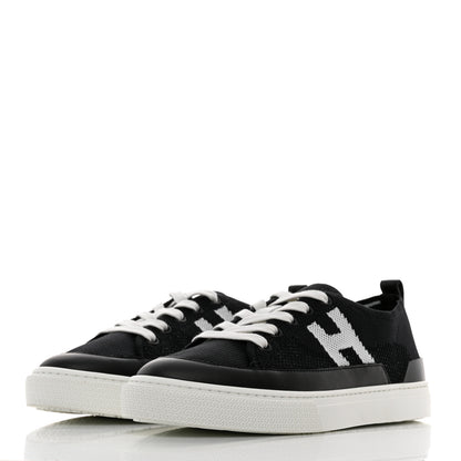 Hermes Knit Fabric Calfskin Deep Sneakers 38.5 Black White 3 of 9