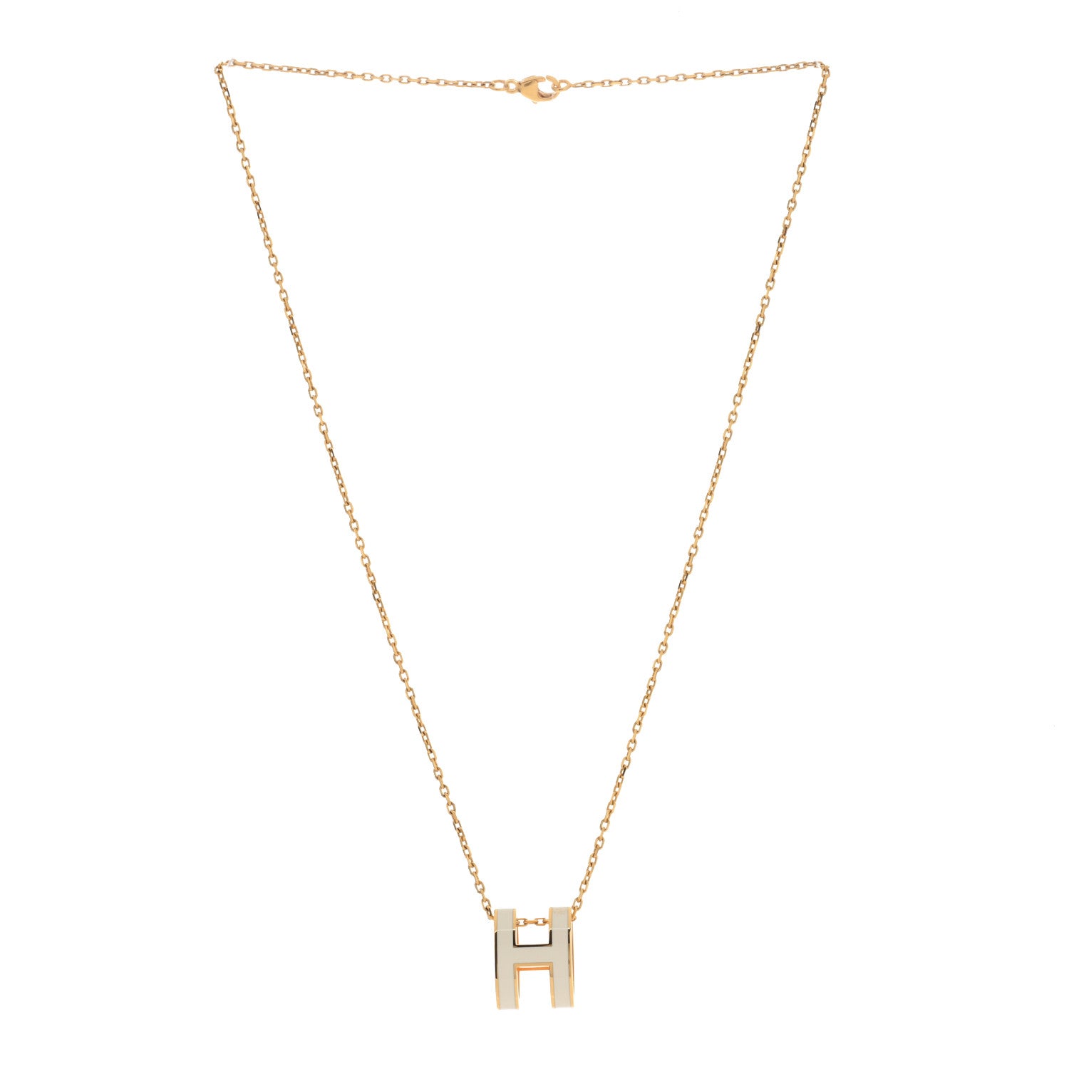 Hermes Lacquered Gold Pop H Pendant Necklace White 2 of 3