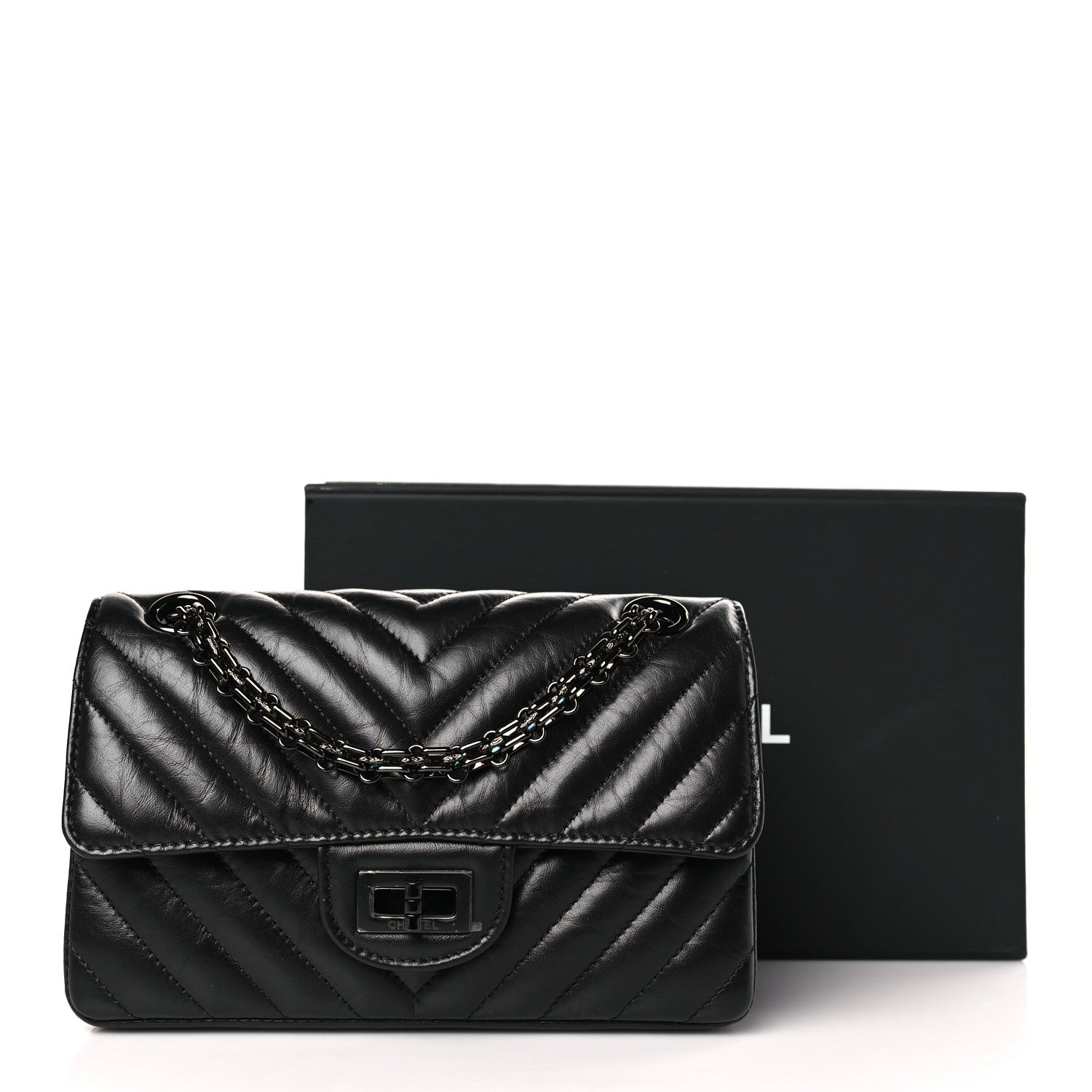 Chanel Aged Calfskin Chevron Quilted 2.55 Reissue Mini Flap So Black 10 of 10