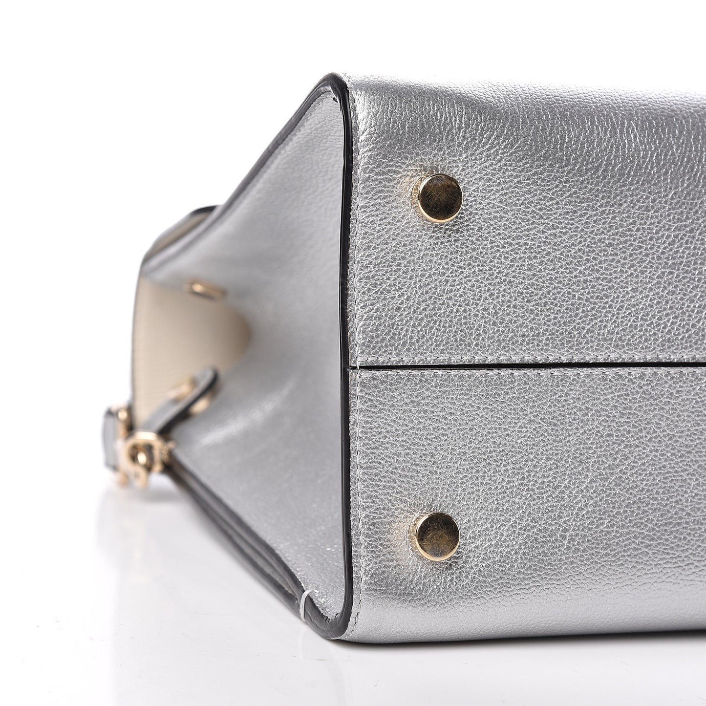 Metallic Grained Calfskin Medium Diorever Flap Silver