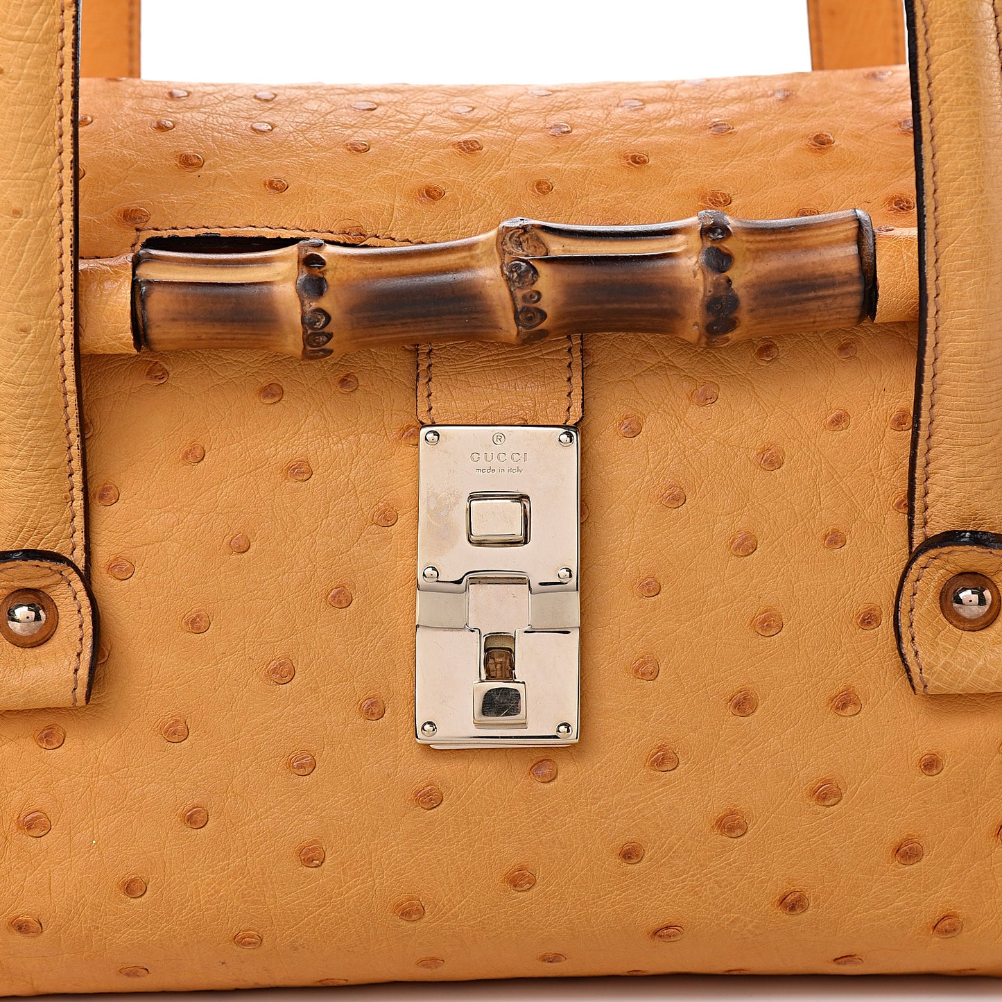Ostrich Bamboo Bullet Bag Tan