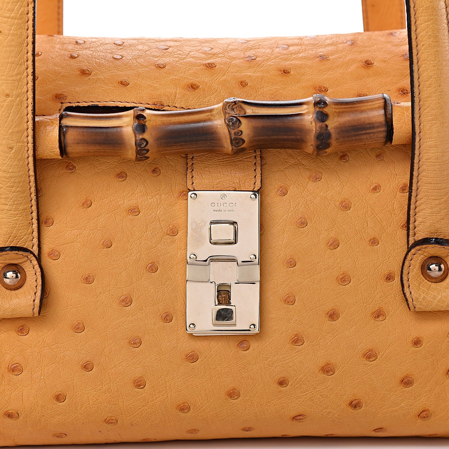Gucci Ostrich Bamboo Bullet Bag Tan 10 of 13