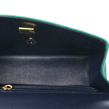 Chanel Lambskin Quilted Bi-Color Mini Top Handle Rectangular Flap Green Dark Blue 5 of 10