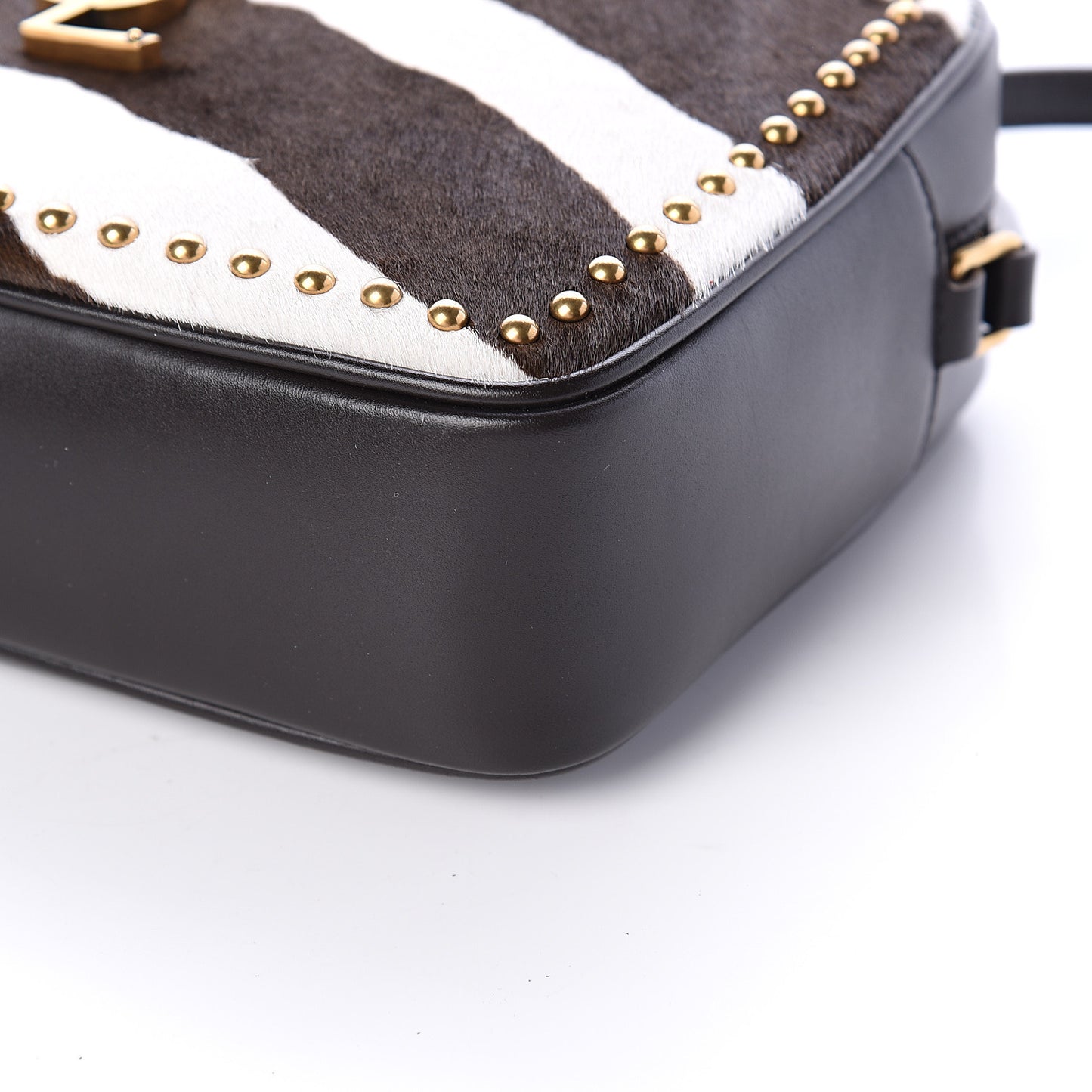 Pony Hair Calfskin Studded Monogram Lou Camera Bag Dusty White Brown
