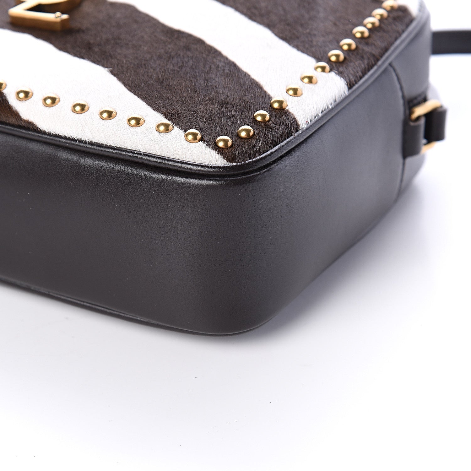 Saint Laurent Pony Hair Calfskin Studded Monogram Lou Camera Bag Dusty White Brown 7 of 7