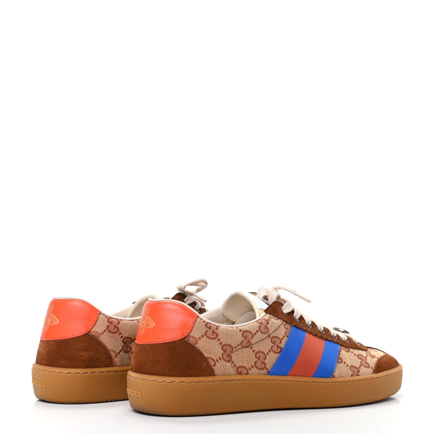 Gucci GG Monogram Suede Web Mens G74 Sneakers 7 Beige Ruggine Cuir 4 of 8