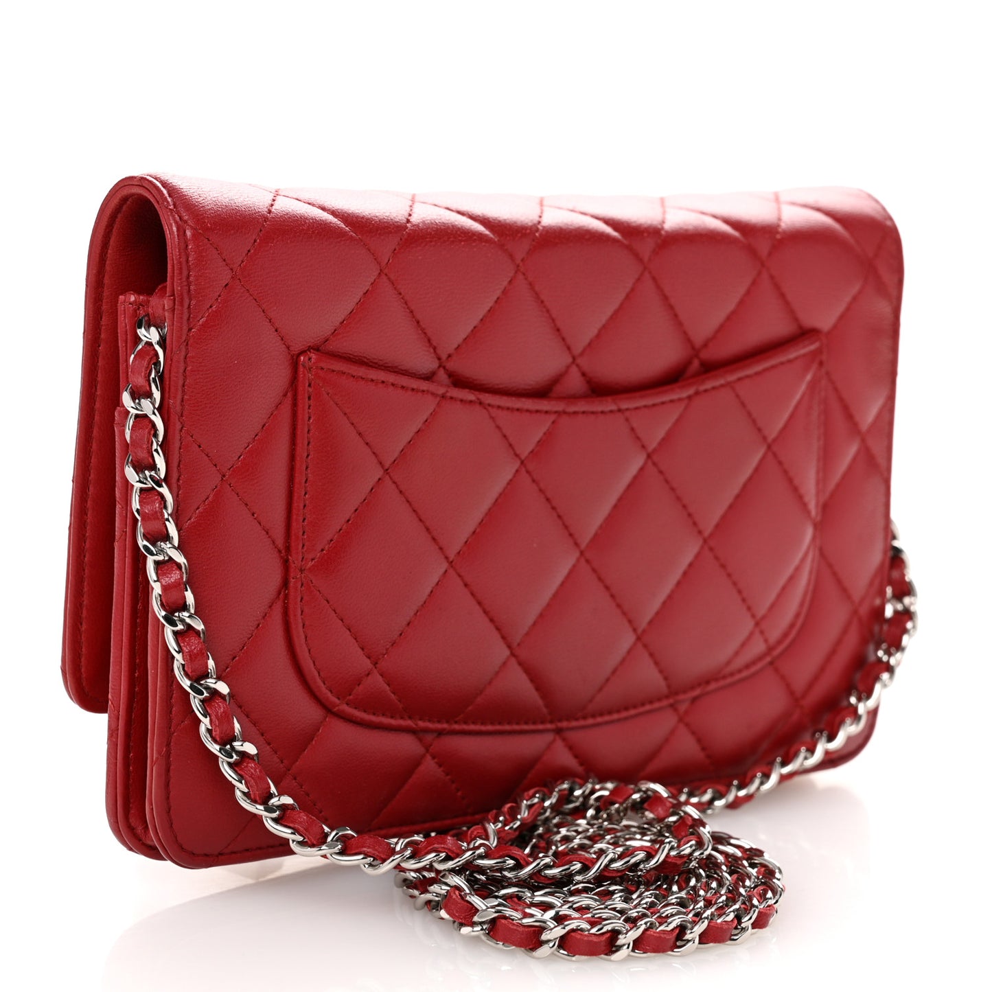 Lambskin Quilted Wallet On Chain WOC Red